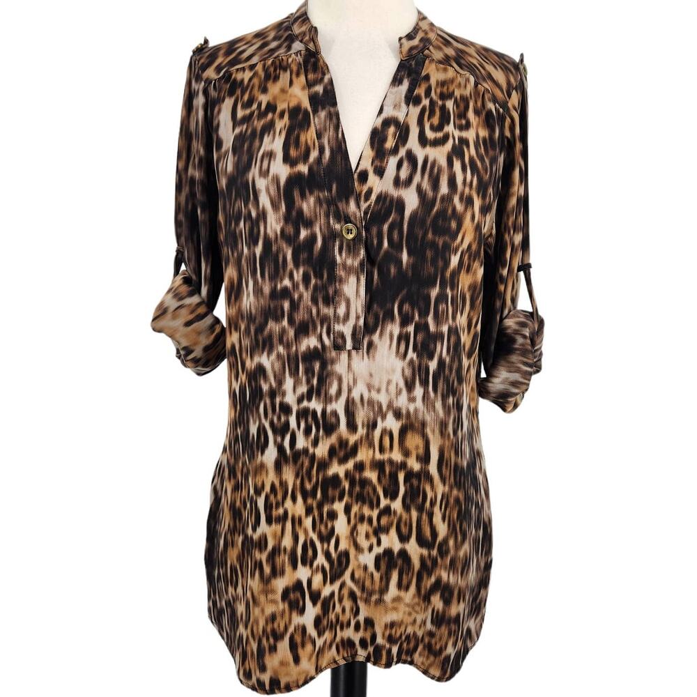 Karina Grimaldi Silk Animal Print Tab Sleeve Top Womens Size Small
